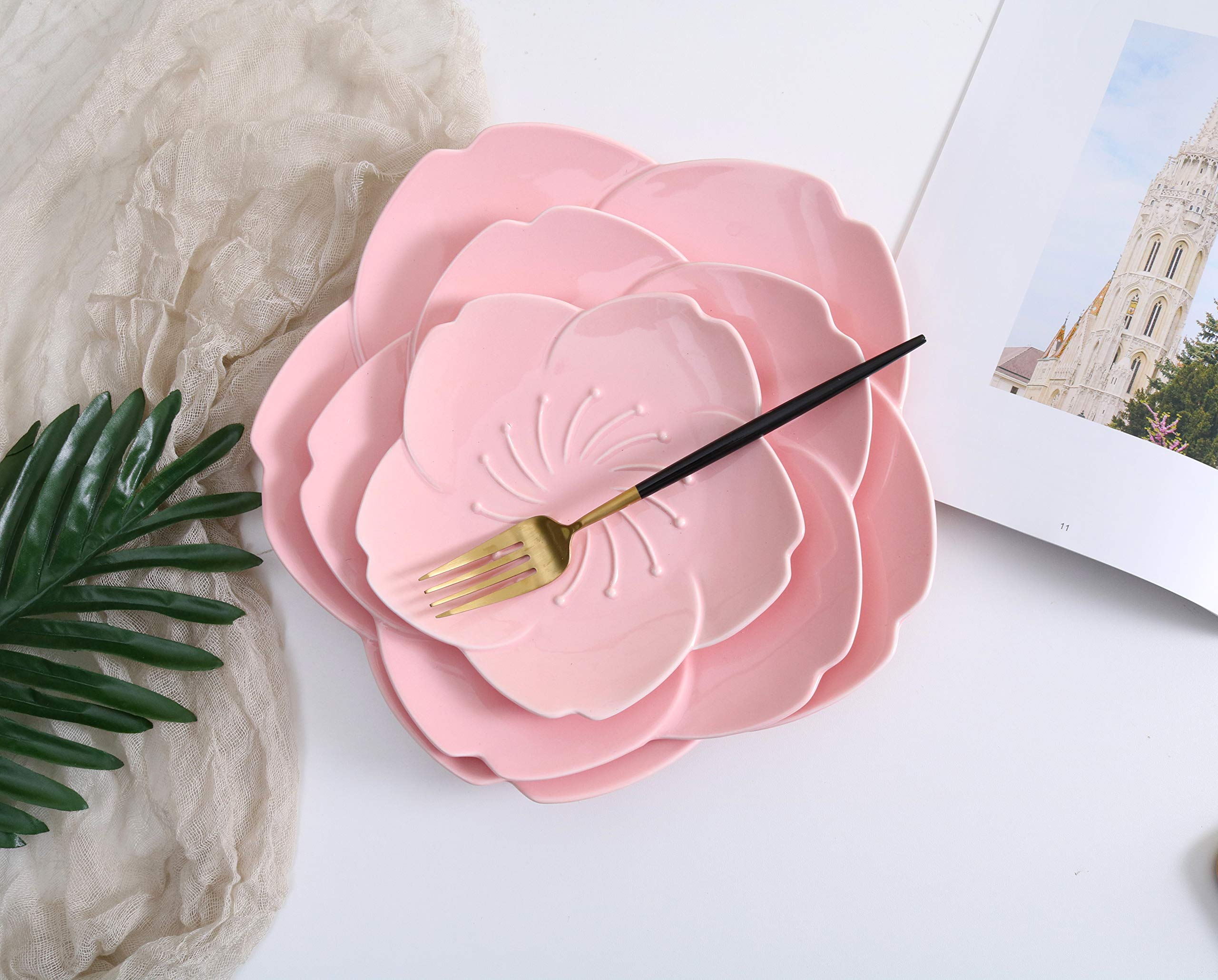 Amazon.com | Jusalpha Pink Cherry Blossom 3-Piece Dinnerware Plate